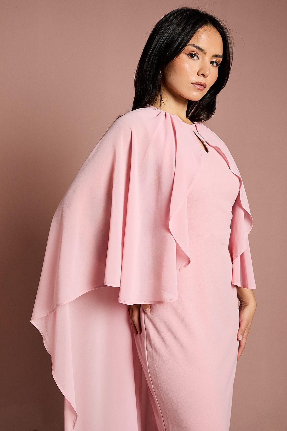 Coast Petite Ruffle Chiffon Cape Crepe Maxi Dress
