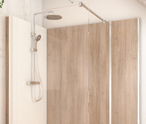 Cabine de douche à l’italienne l.80 x L.160 x H.218 cm – effet bois, receveur de plain-pied, Elmer Serenity