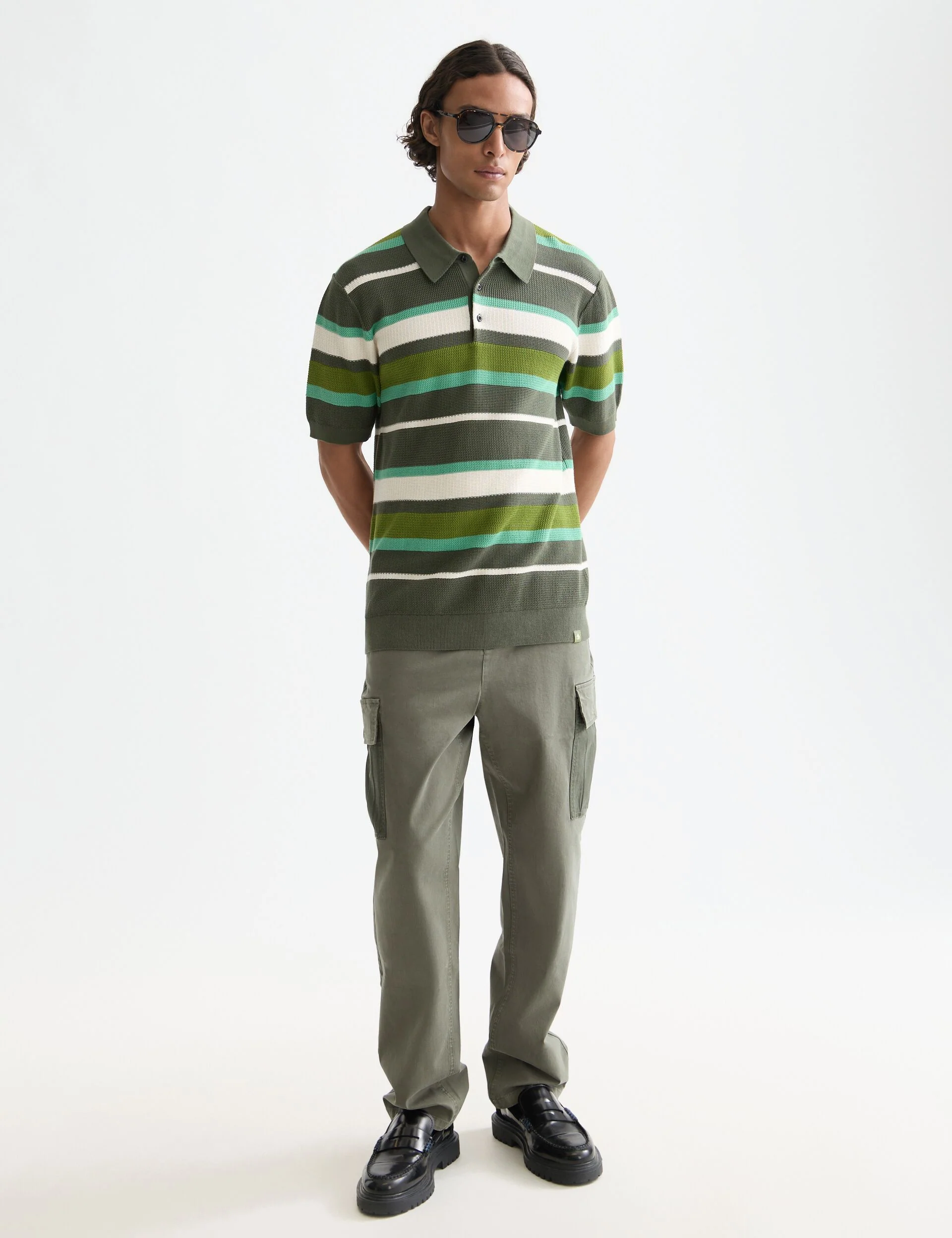 Knitted striped regular fit polo
