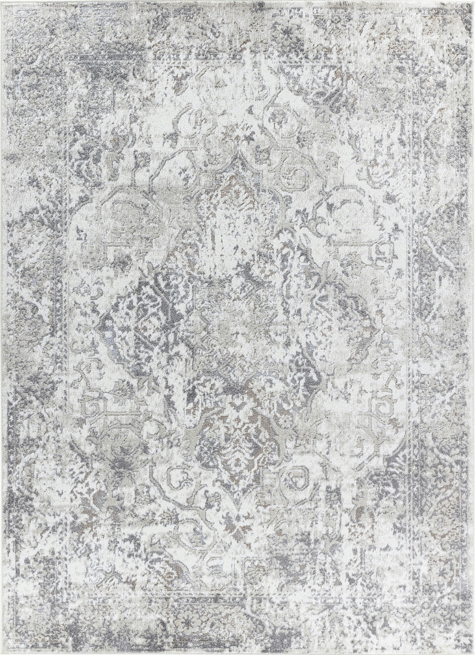FATIMA - Tapis Vintage Oriental Blanc/Gris Clair 120x170