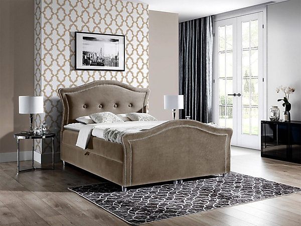 Lit continental Baltimore 136, Double, Brun clair, Tissu, Disponible