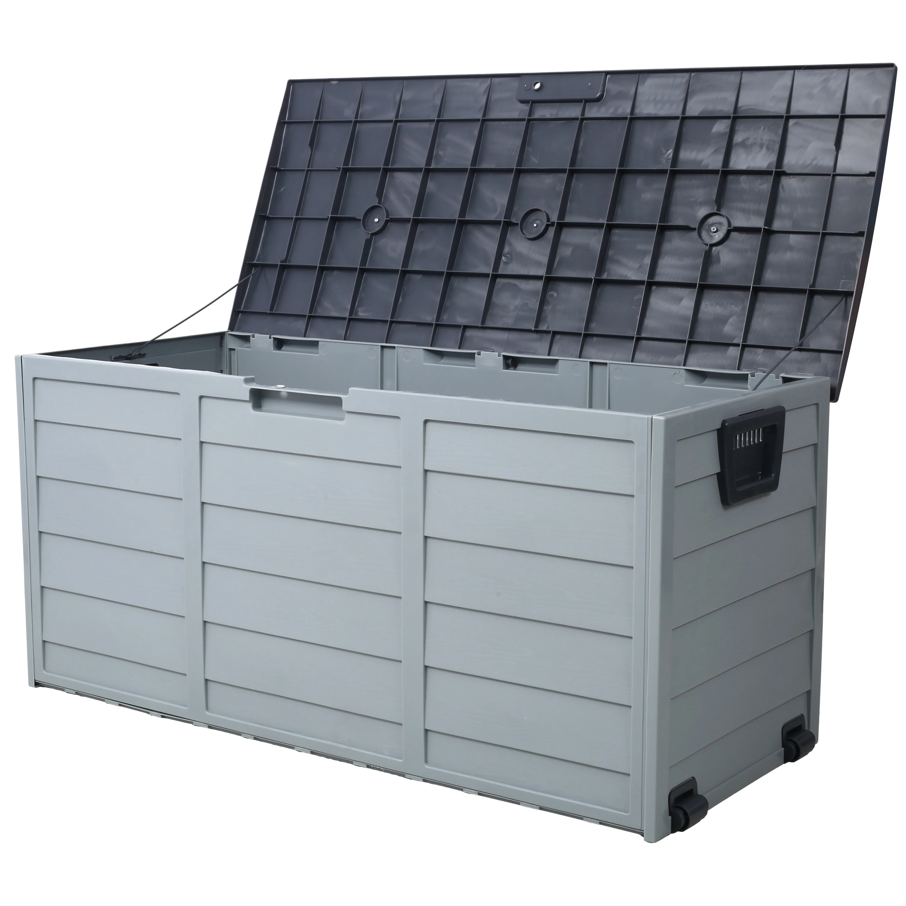 Grey Compact Wheeled Storage Deck Box with 4 Wheels and Weatherproof for Garage and Poolside Garden