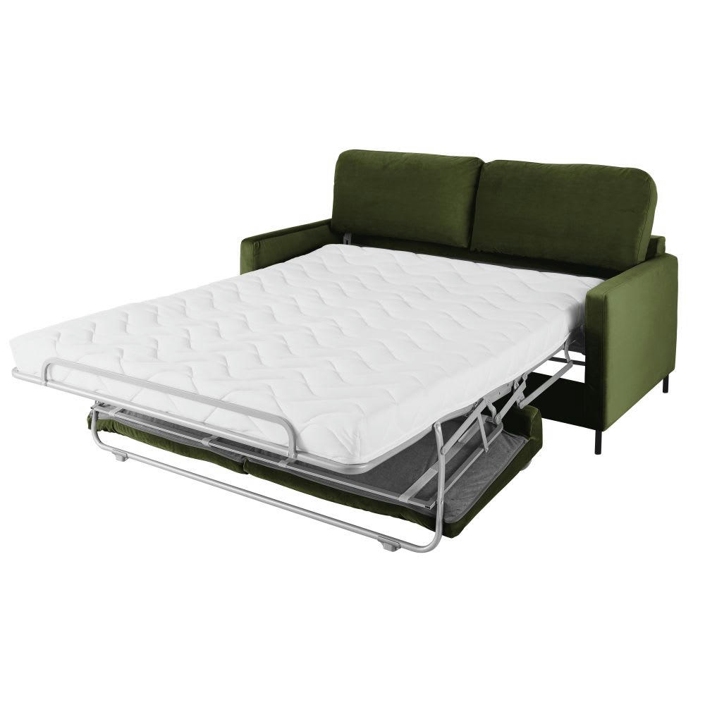 Julian - Canapé convertible 2/3 places en velours vert mousse, matelas 14 cm