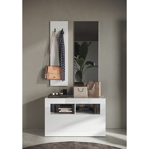 Ensemble de meubles dentrée, collection ISORA, coloris blanc brillant laqué