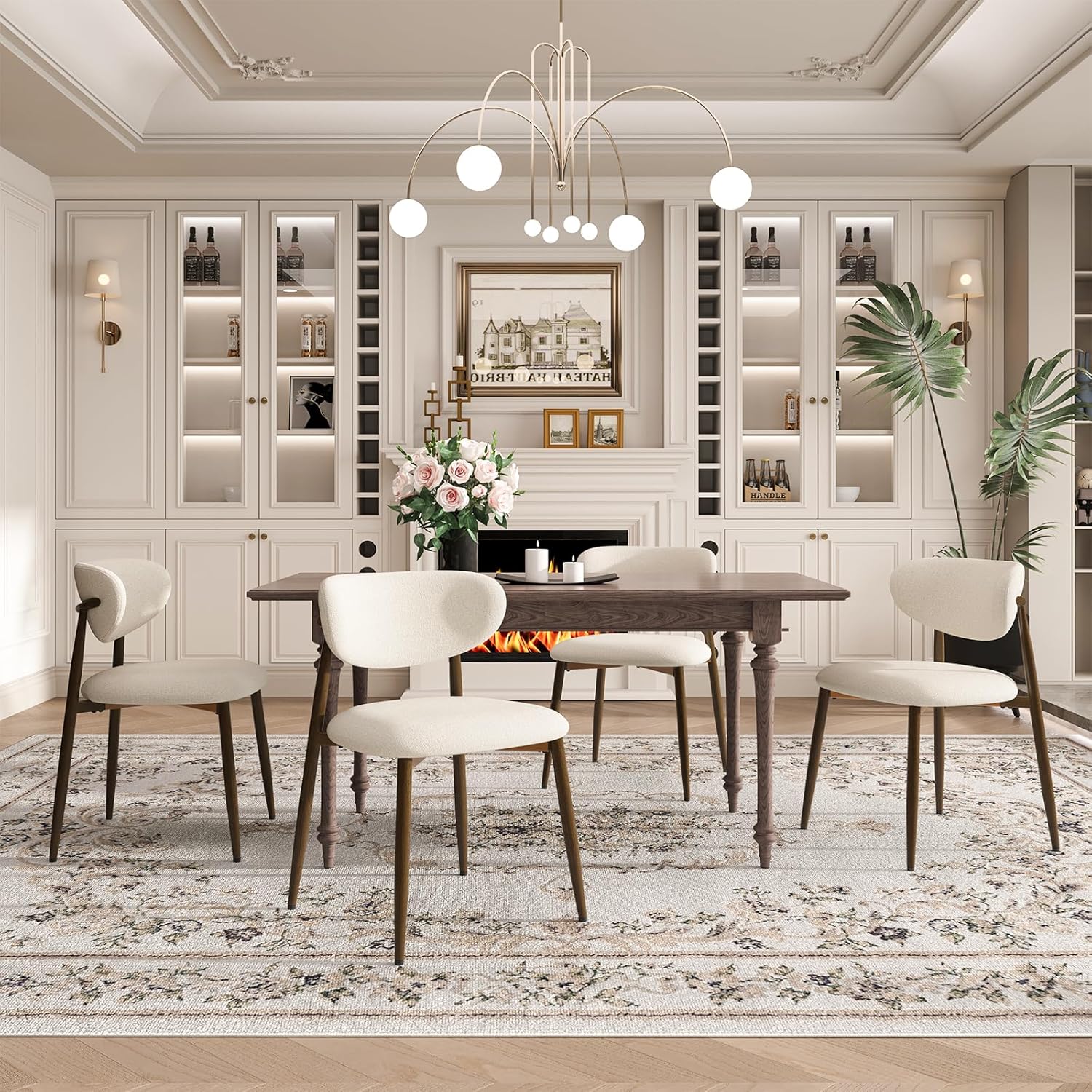 Dining Chairs Set of 4, Curved Back Kitchen Room Chairs with Metal Legs and Anti Slip Pads, Upholstered Dining Chair for Home and Restaurant, Beige