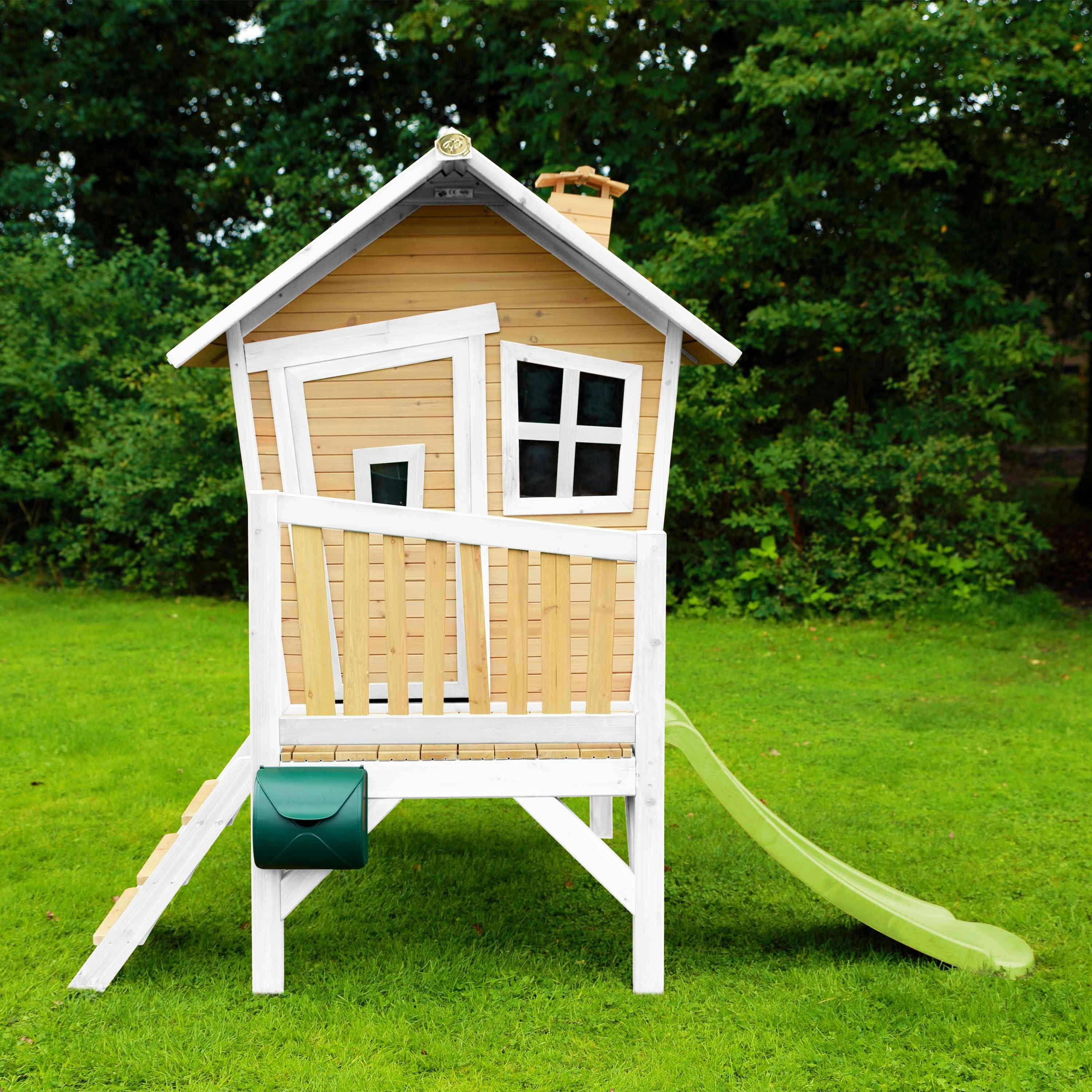 - Maisonnette en bois écologique avec toboggan vert citron