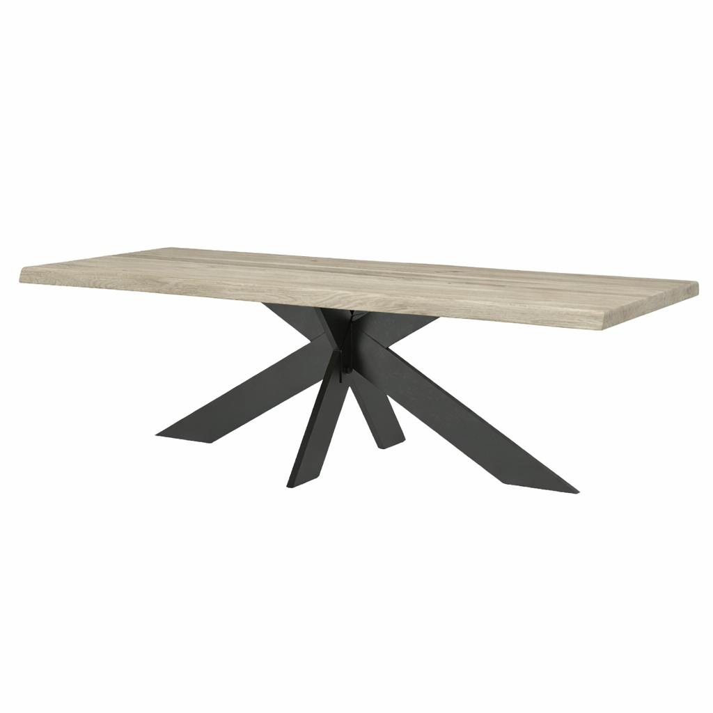 Table extensible chêne grisé bords naturels pied noir fin 240 cm PALERME