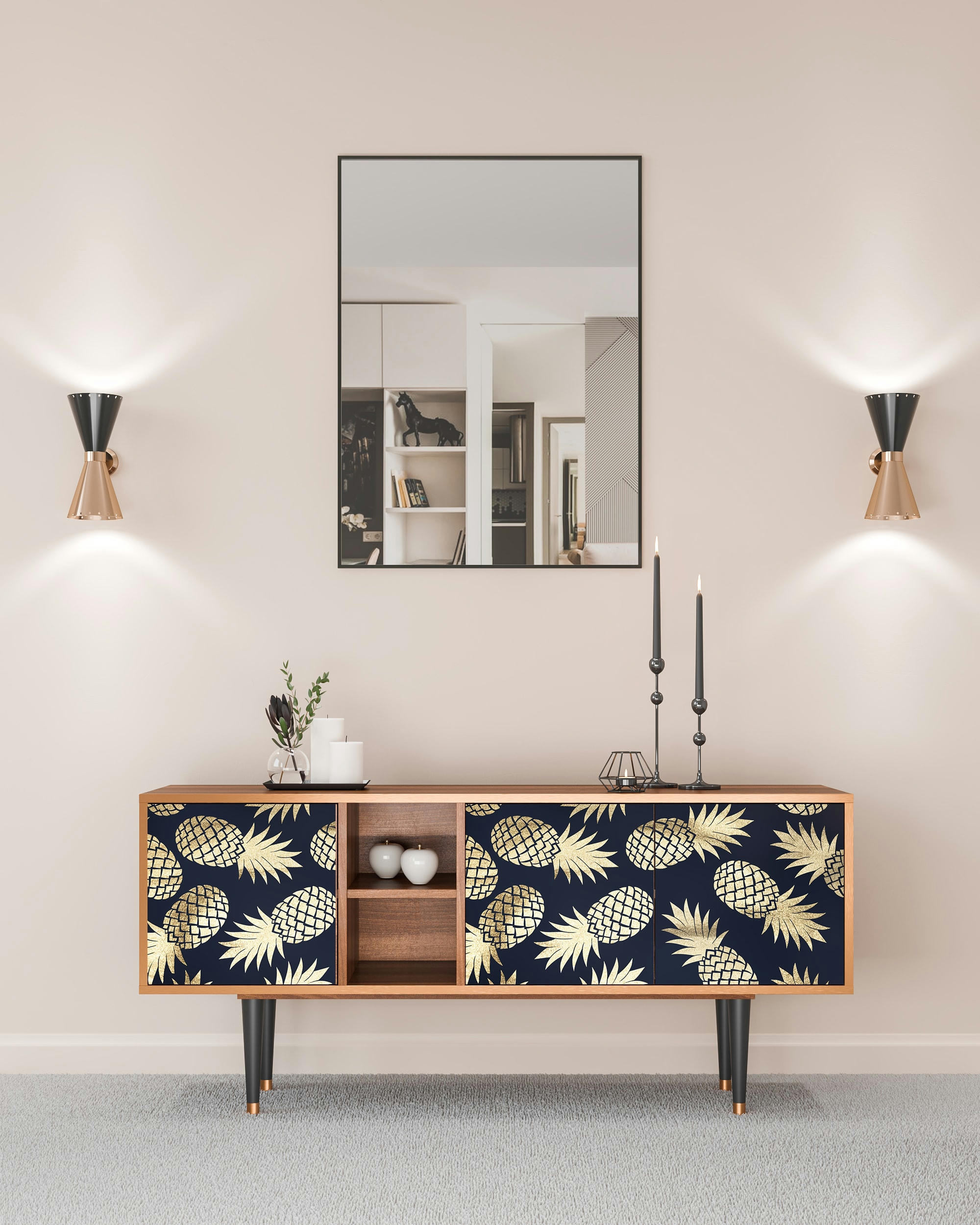 SUNNY PINEAPLE - Meuble TV  bleu et jaune 3 tiroirs L 150 cm