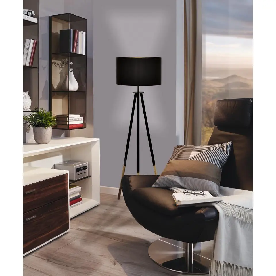 EGLO Bidford Vloerlamp - E27 - 154 cm - Bruin/Cappucino, Goud