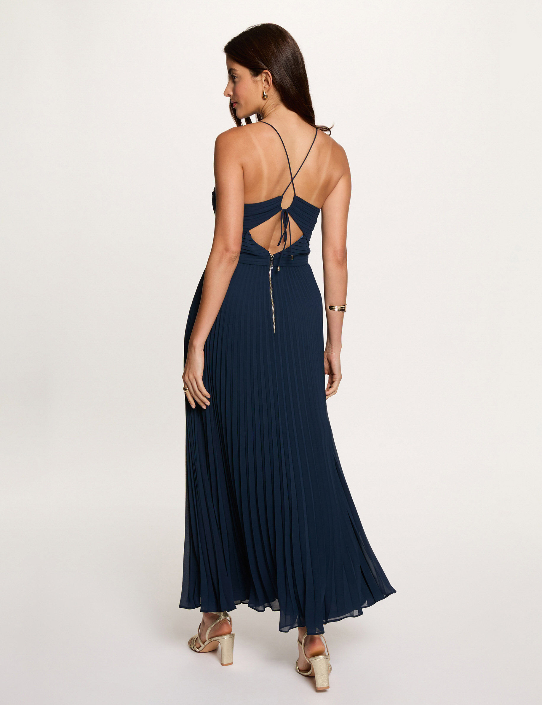 Long Dress With Open Back Navy Blue Women