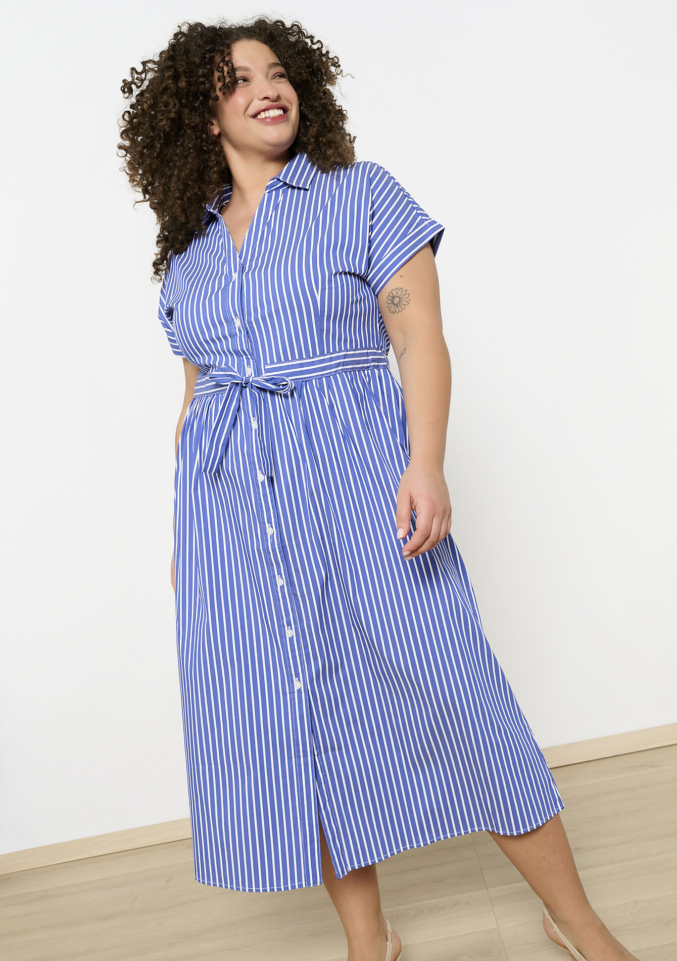 Popeline hemdjurk met strepen