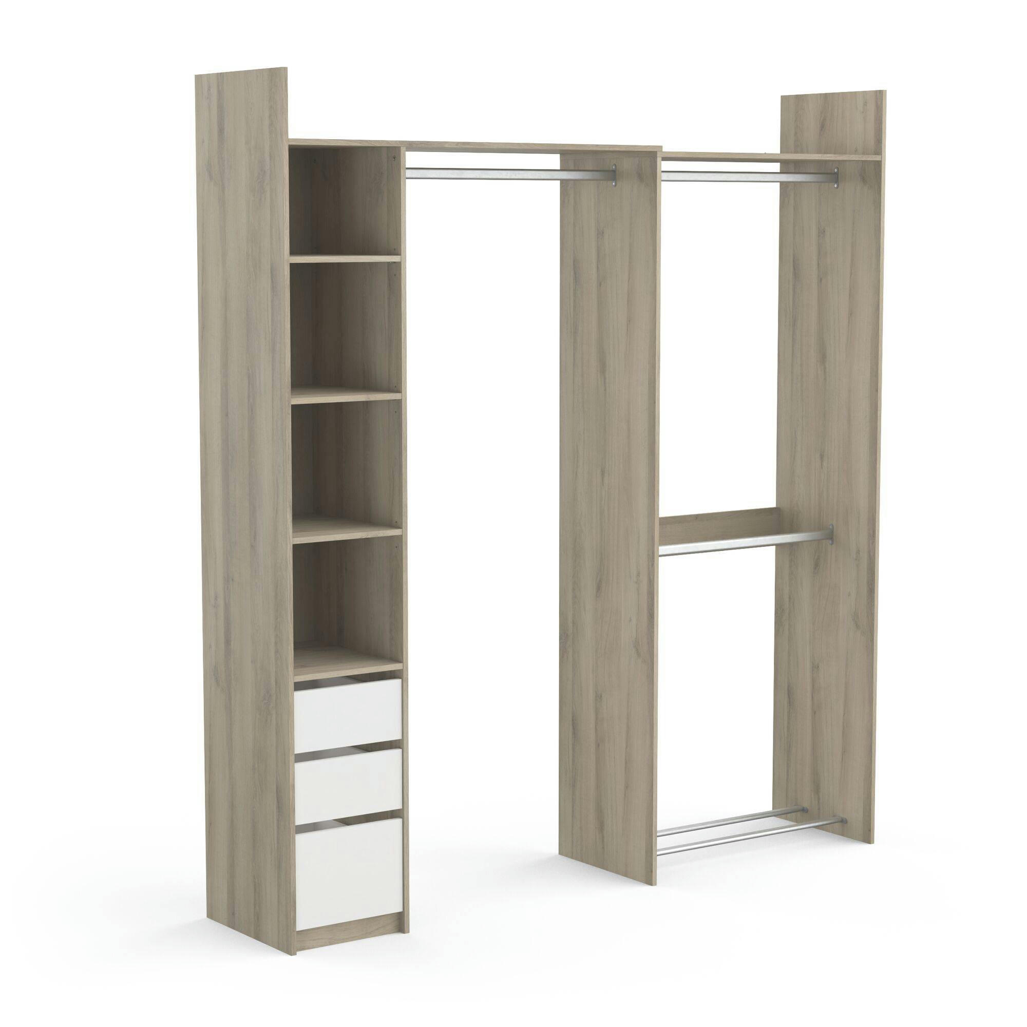 CORENTIN - Dressing extensible d'angle effet bois clair et blanc