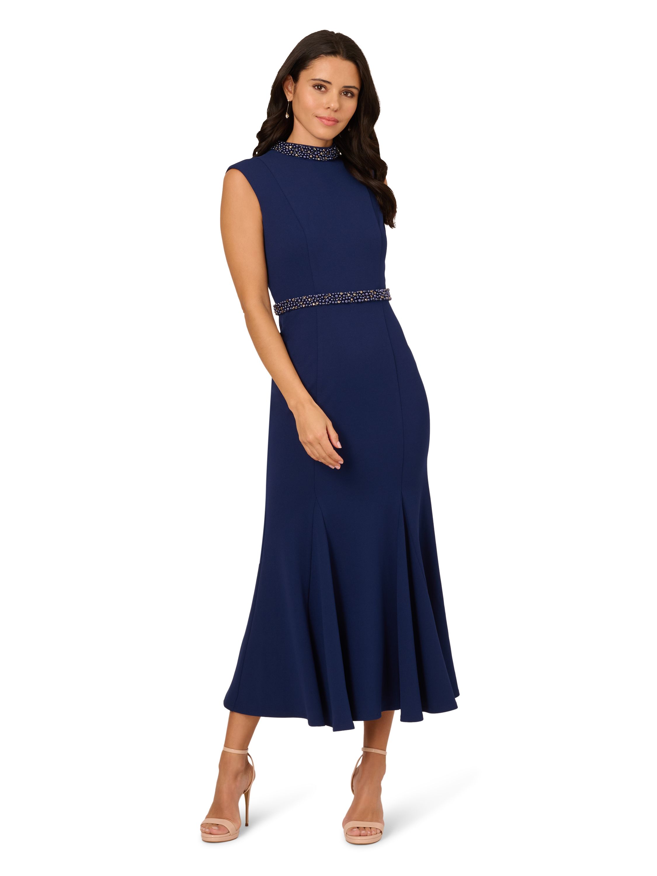 Adrianna Papell Pearl Crepe Trim Dress