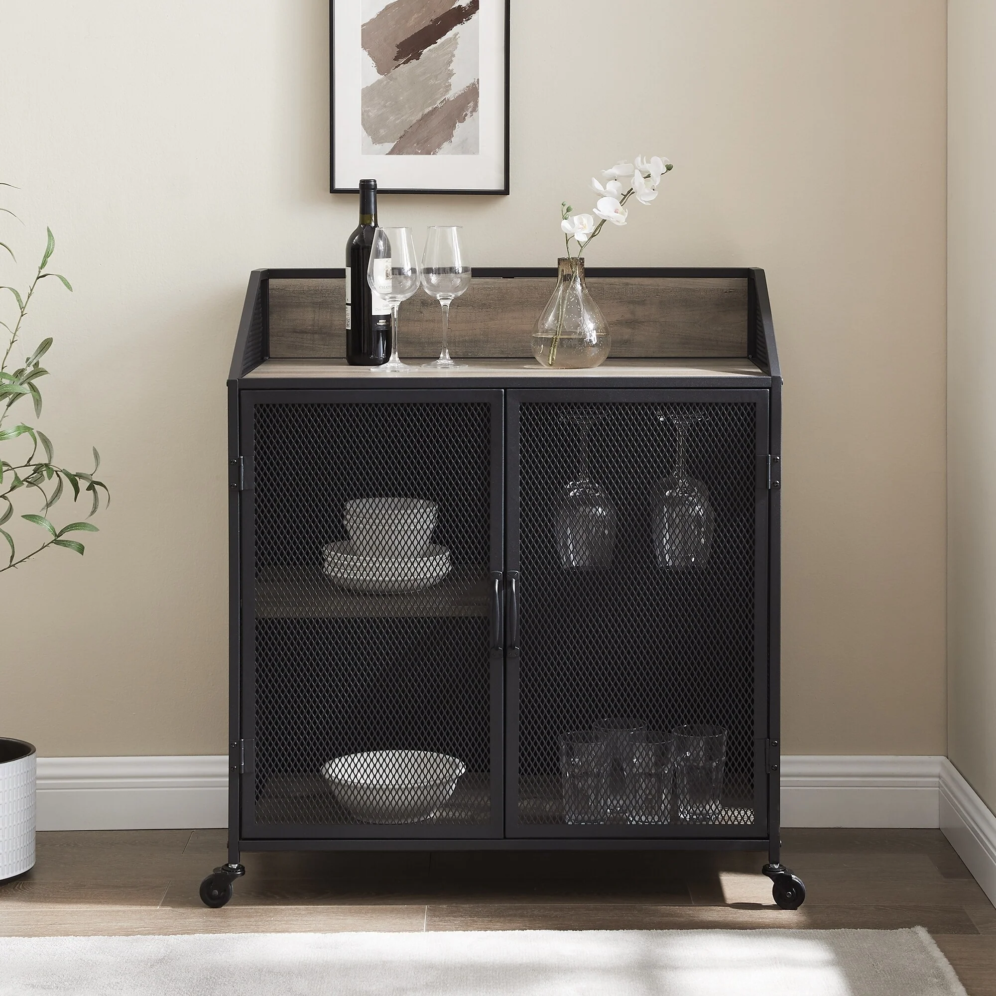 Middlebrook Pierpont Industrial Mesh Bar Cabinet