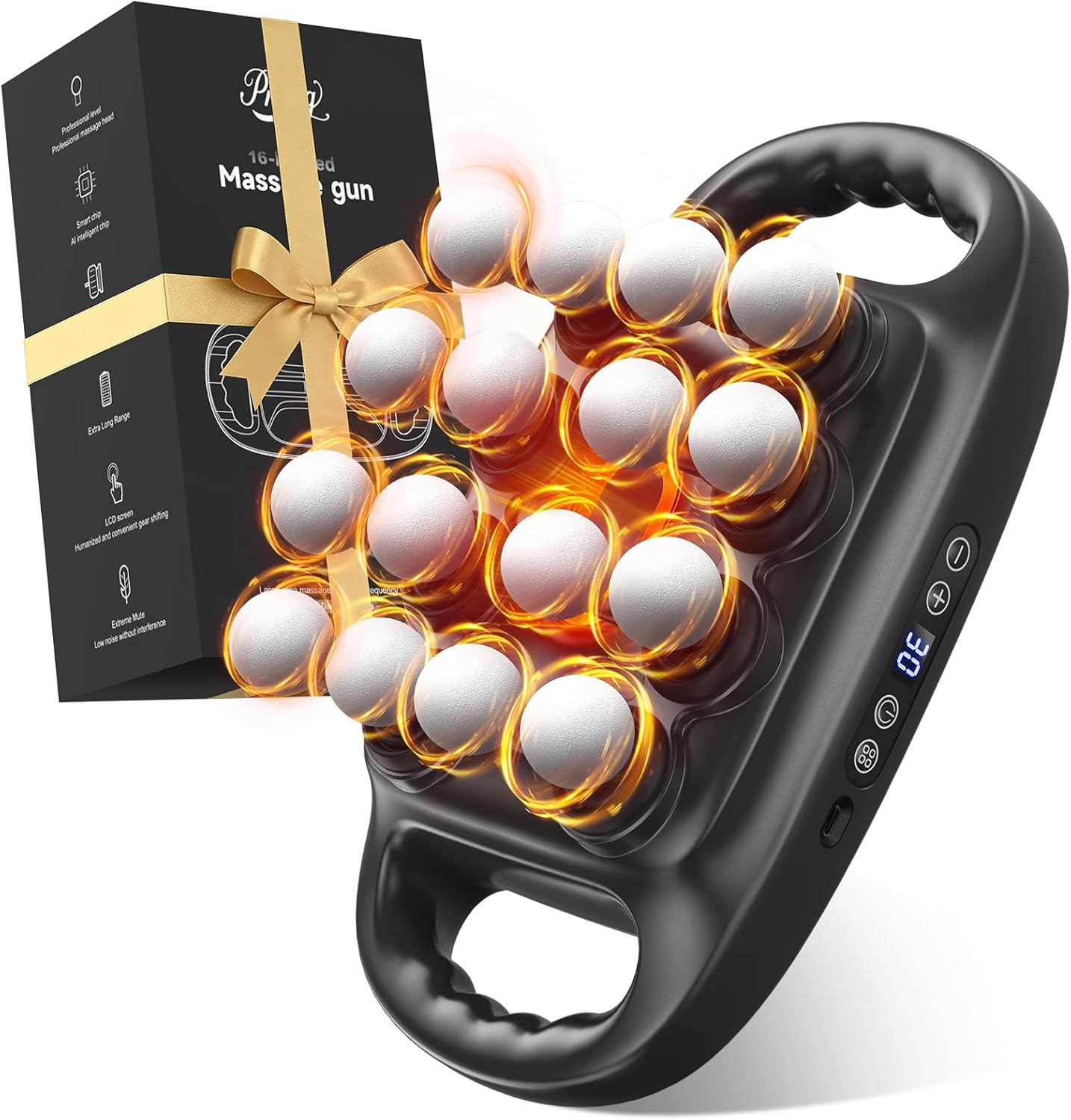 16 Head Deep Tissue Massage Gun, Percussion Muscle Massager with 3 Modes & 30 Intensities, Ultra-Quiet Massage Gun for Back,Shoulders, Legs, Foot, Muscle Pain Relief, Ideal Gift for Men Women