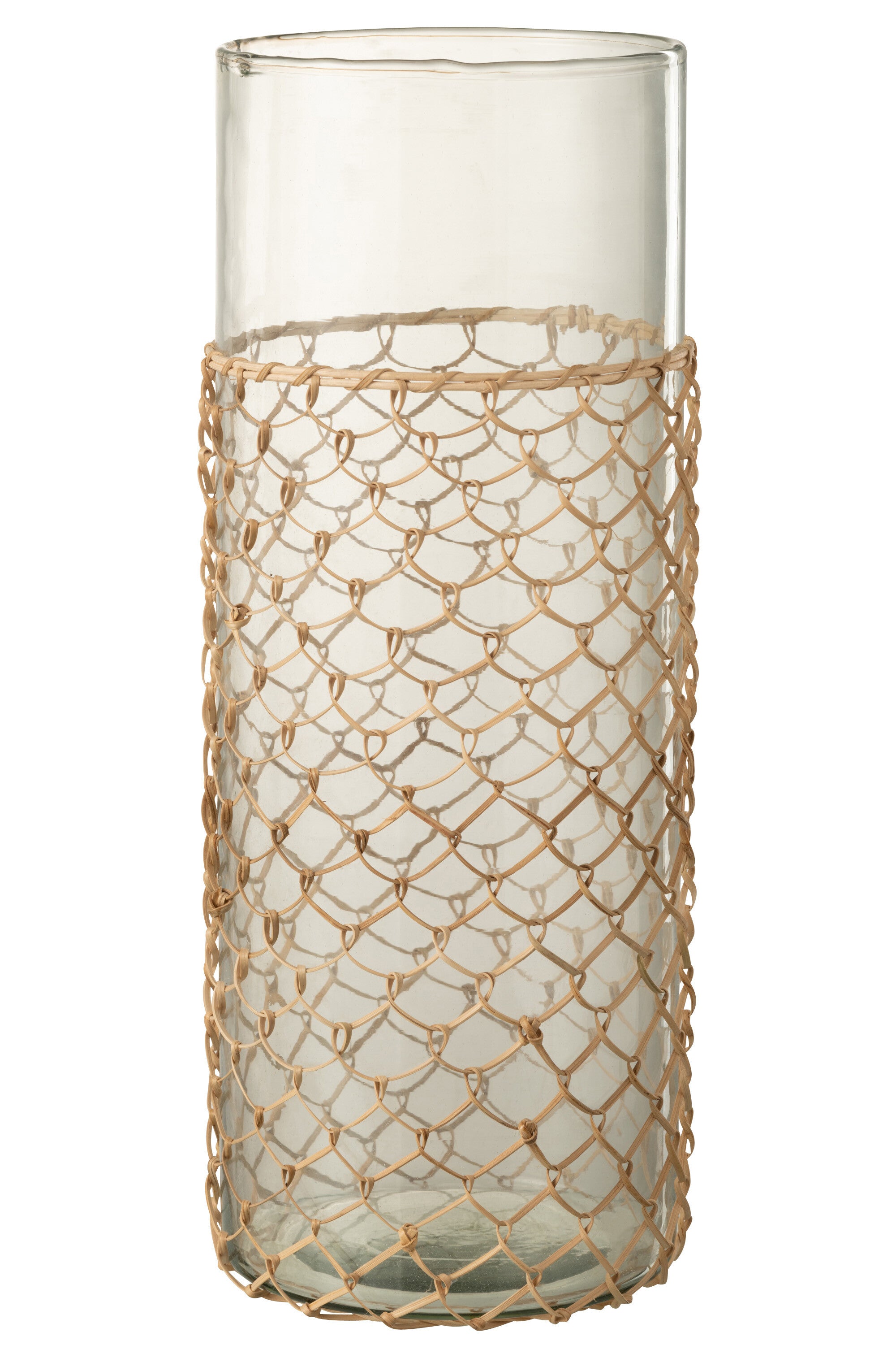 J-Line vaas Breiwerk - glas/riet - transparant - large - 42.5 cm hoog
