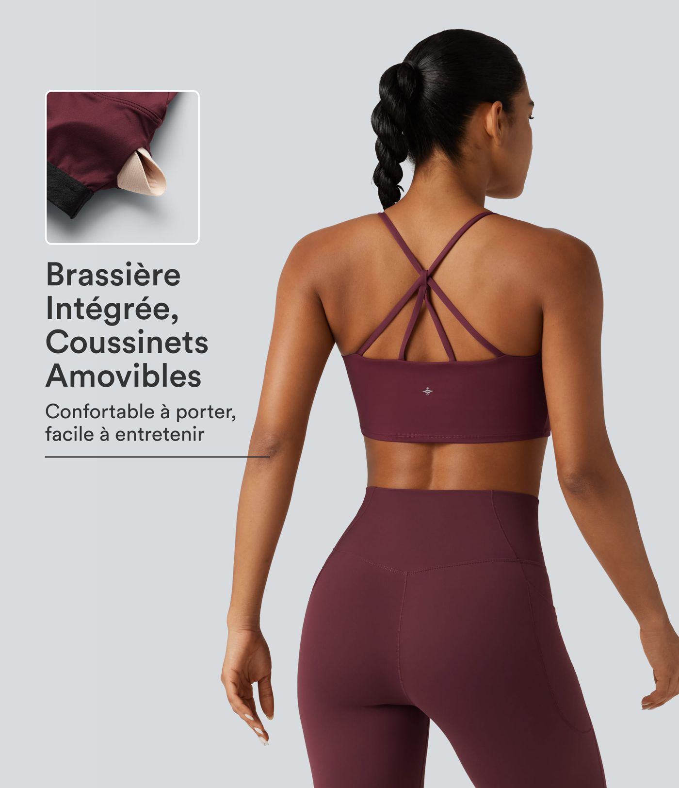 Débardeur de yoga court SoftlyZero™ Airy effet frais InstantCool à encolure arrondie dégagée, dos nu et coussinets amovibles