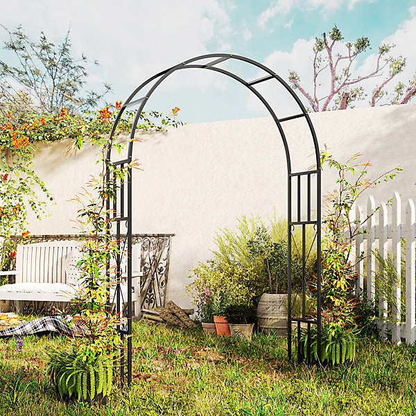 Arche de jardin arche à rosiers style fer forgé dim. 150L x 40l x 223H cm métal époxy noir