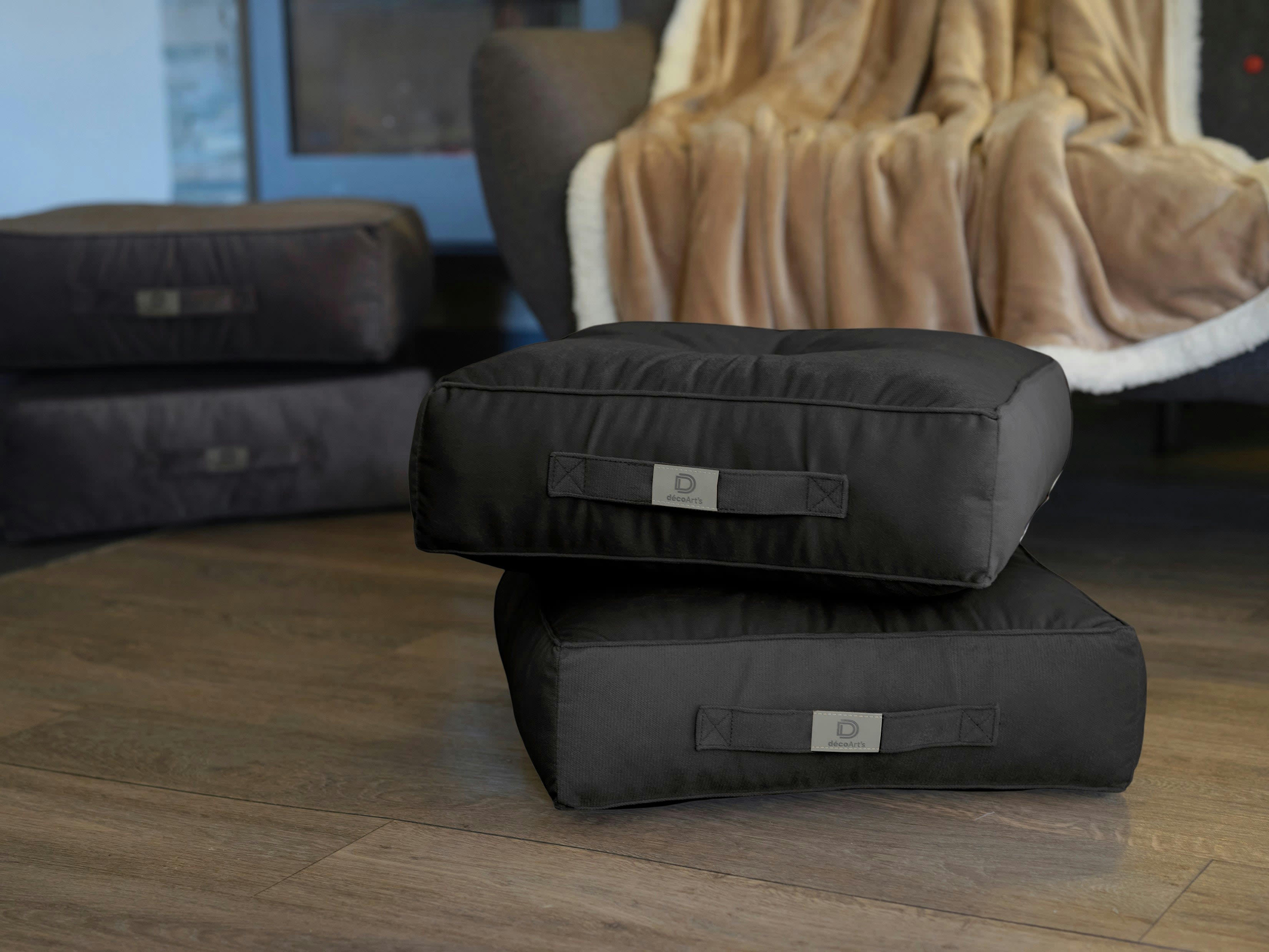 - Pouf en velours 40 x 40 x 14 cm lot de 2 - Gris fonce