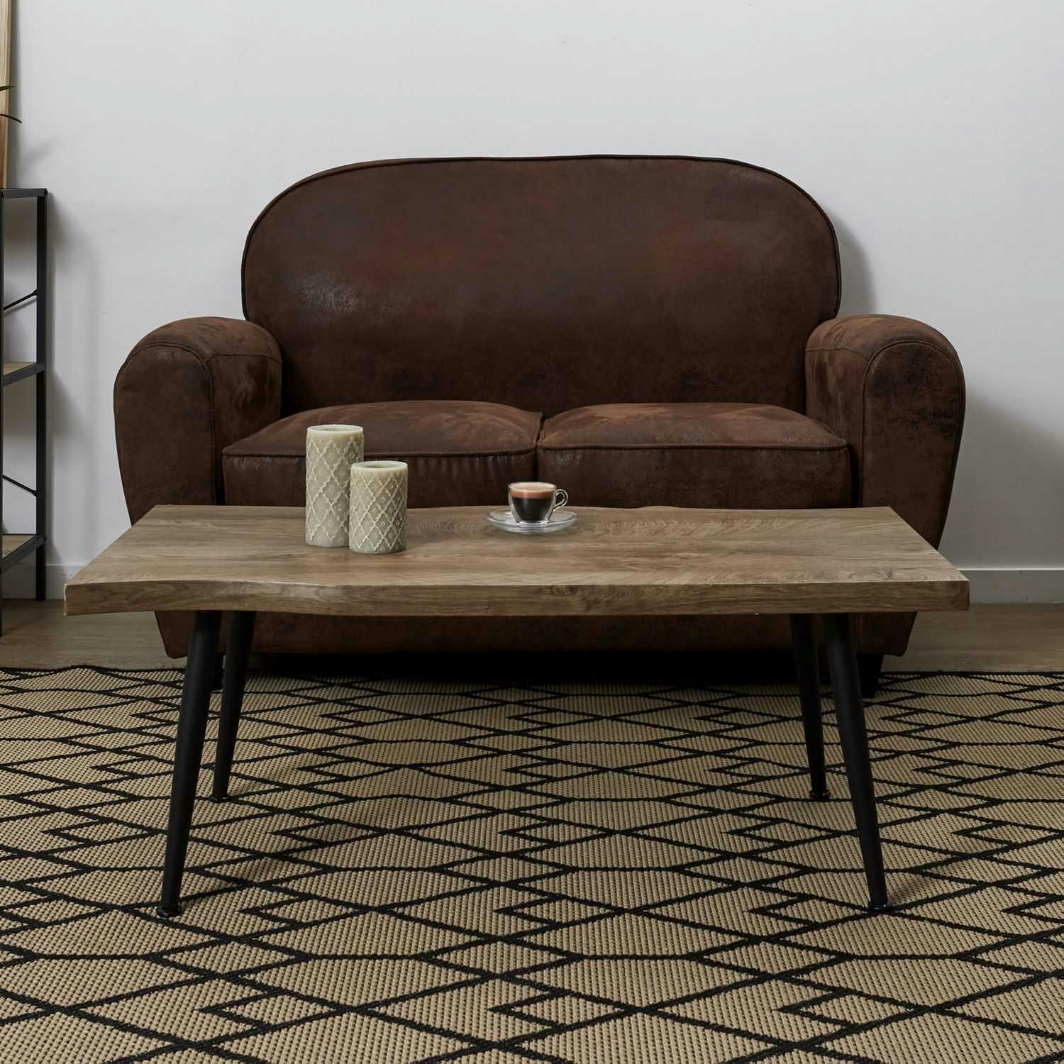 FOREST - Table basse en métal et mdf effet bois brut marron