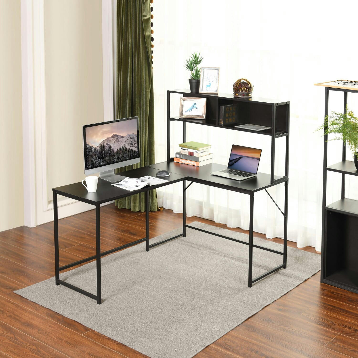 - Bureau d'angle avec étagères rangement noir