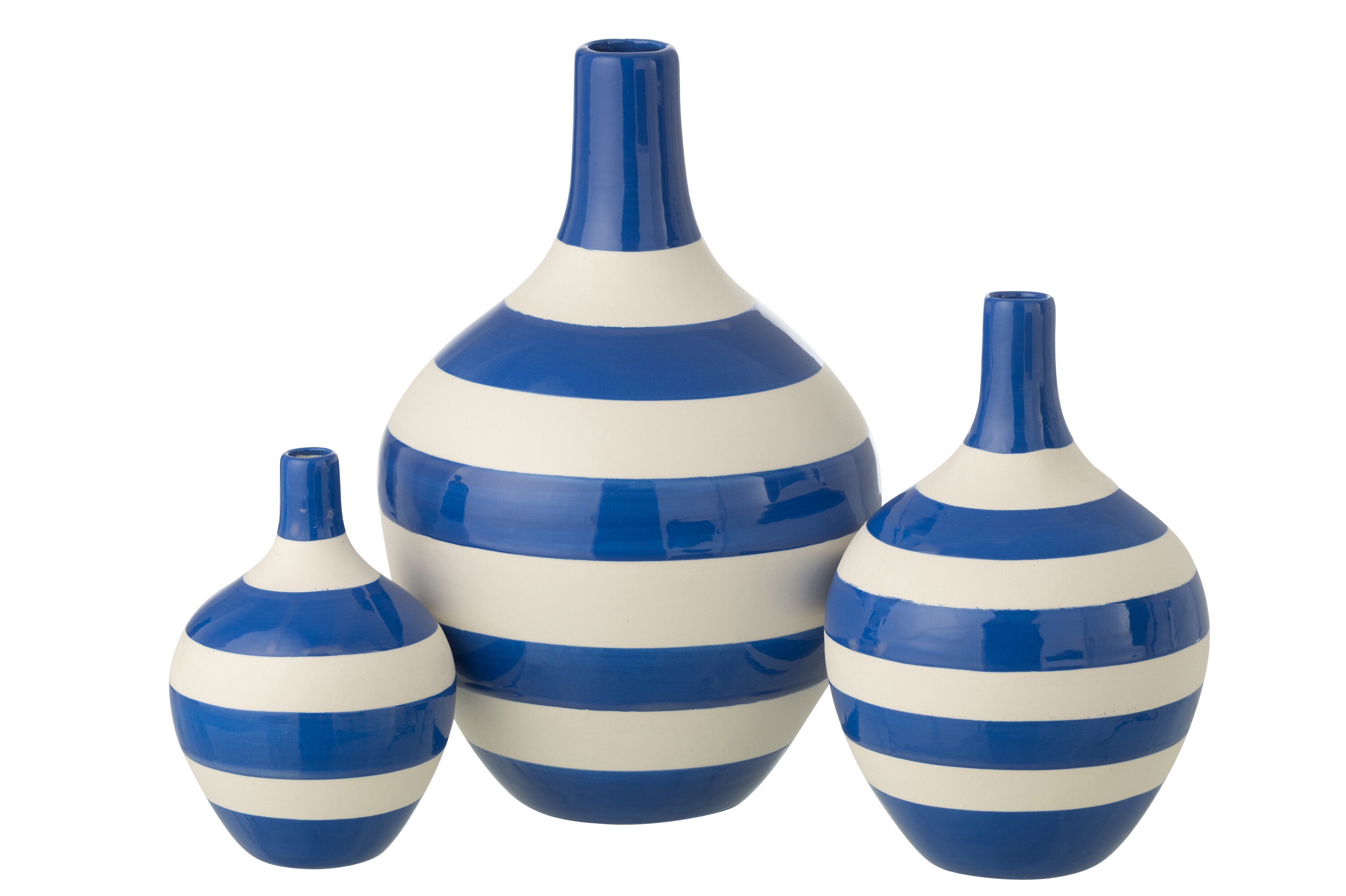 J-Line vaas Gestreept - porselein - wit/blauw - set van 3