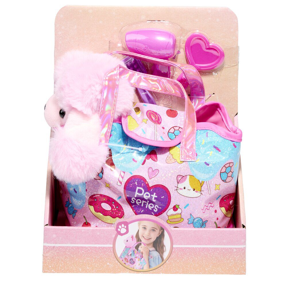 Sac à main enfant chien peluche polyester rose 23,5x6xH27,5cm