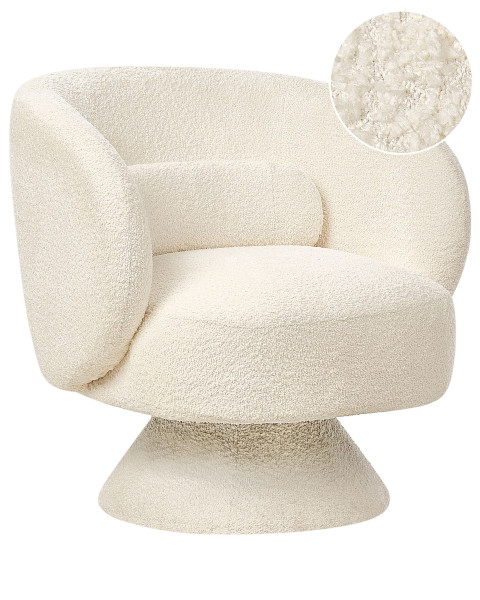 Fotel obrotowy boucle w stylu retro złamana biel