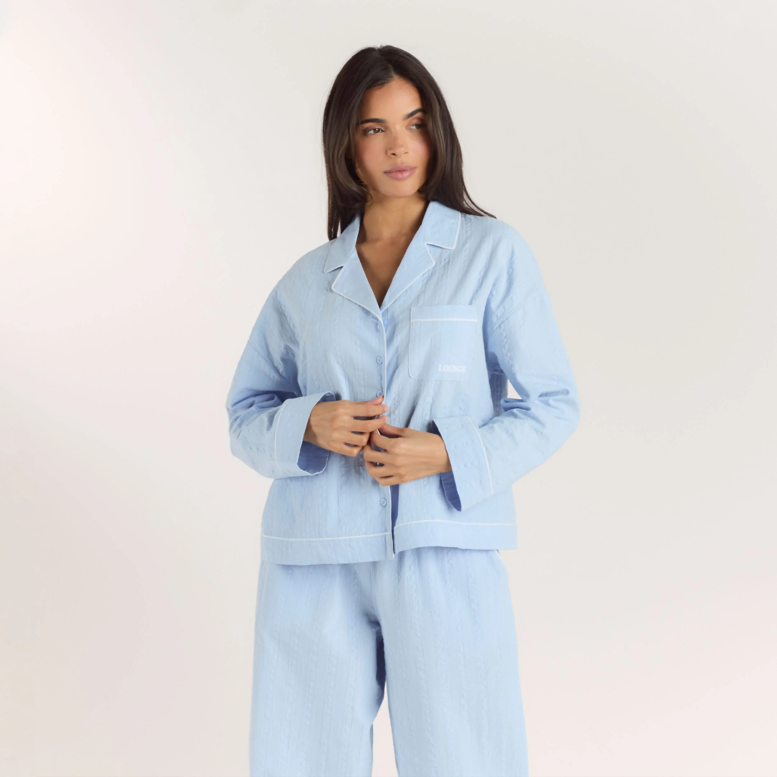 Textured Cotton Pyjama Shirt - Blue