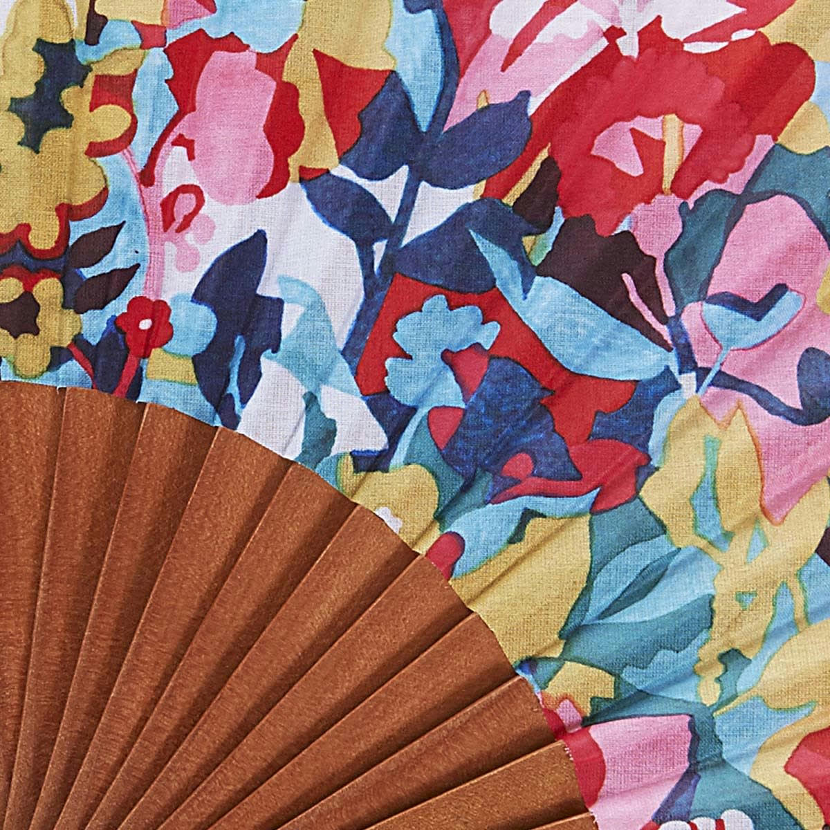 JAVA - Éventail en bois de merisier et coton imprimé design fleuri