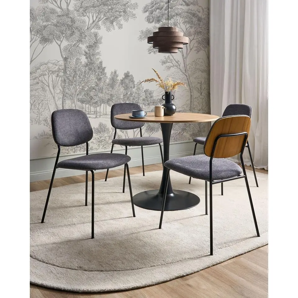RILEY - Set van 4 eetkamerstoelen - Grijs - Polyester