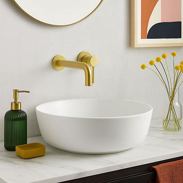 Kibath Robinet de lavabo monocommande encastré avec finition or brossé en laiton