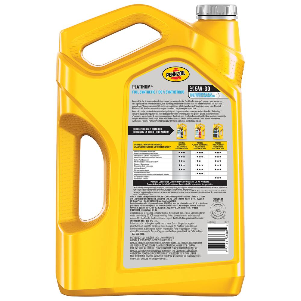 Pennzoil Platinum 5W30 Synthetic Engine/Motor Oil, 5-L