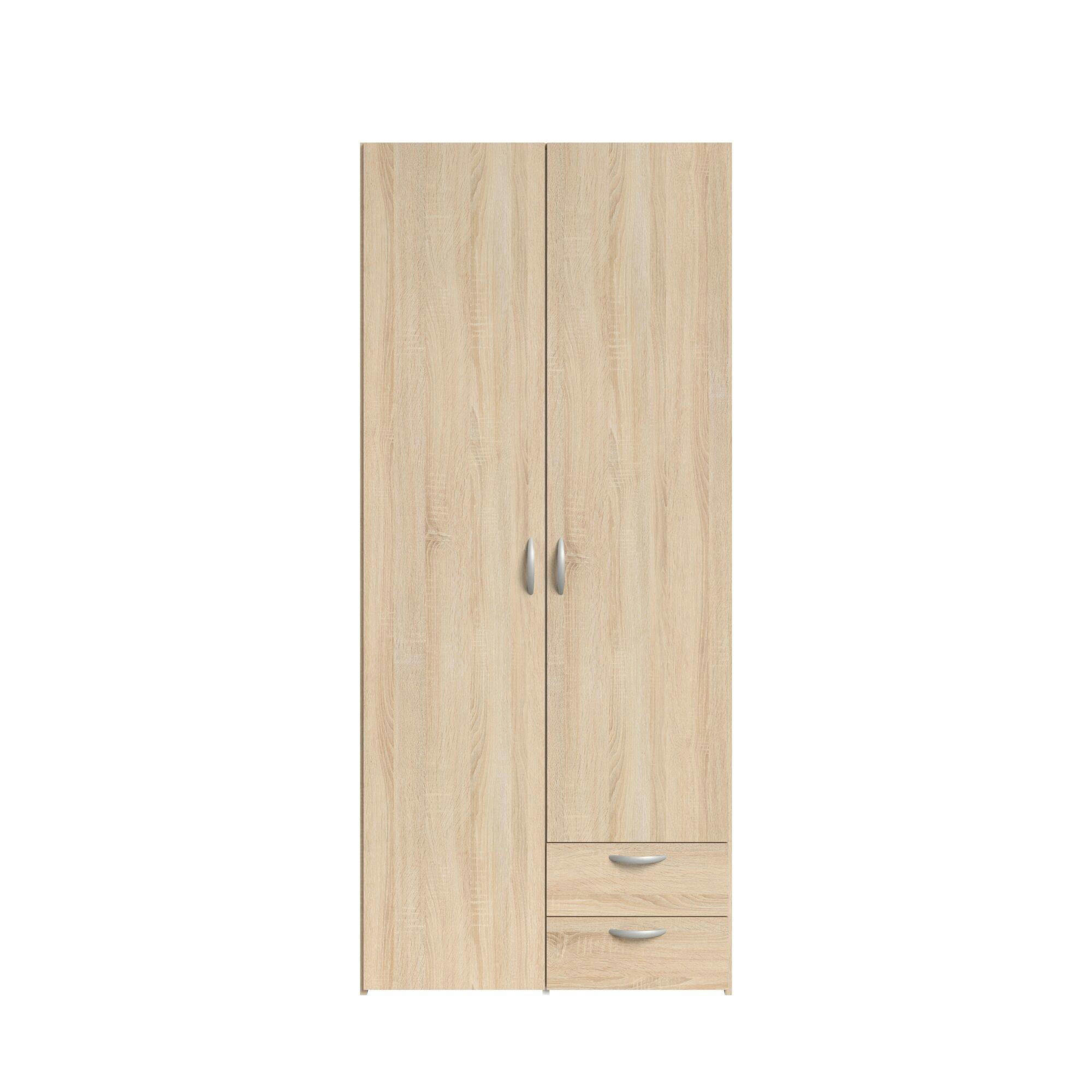 PRIYA - Armoire 2 portes 2 tiroirs effet bois clair
