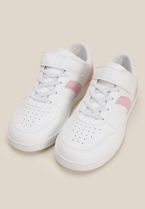 Girls White & Pink Stripe Court Trainers
