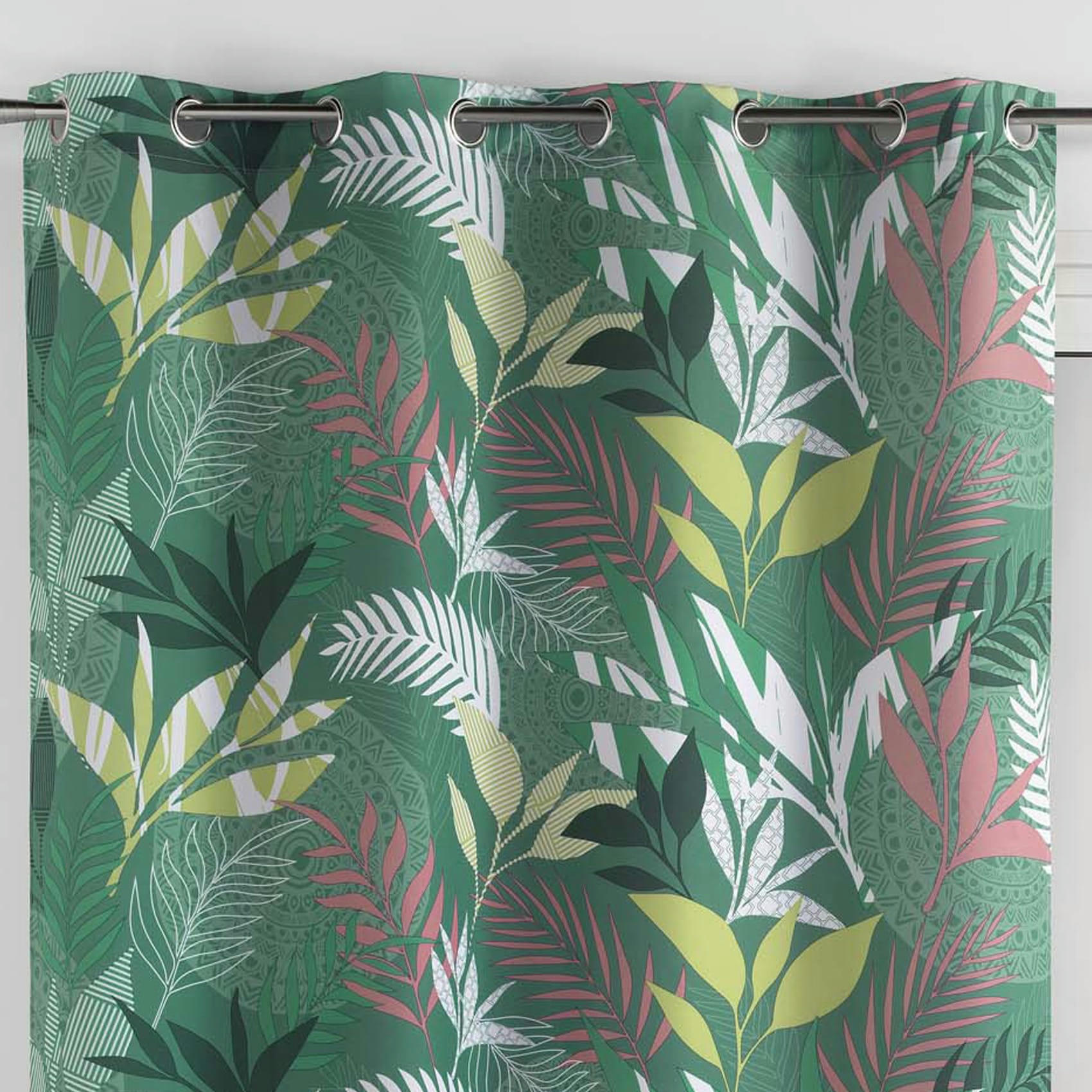 ASSANA - Rideaux à œillets imprimé polyester kaki 260x140cm