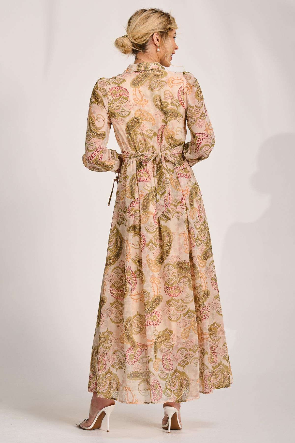 Jolie Moi Long Sleeve Ruffle Chiffon Shirt Maxi Dress