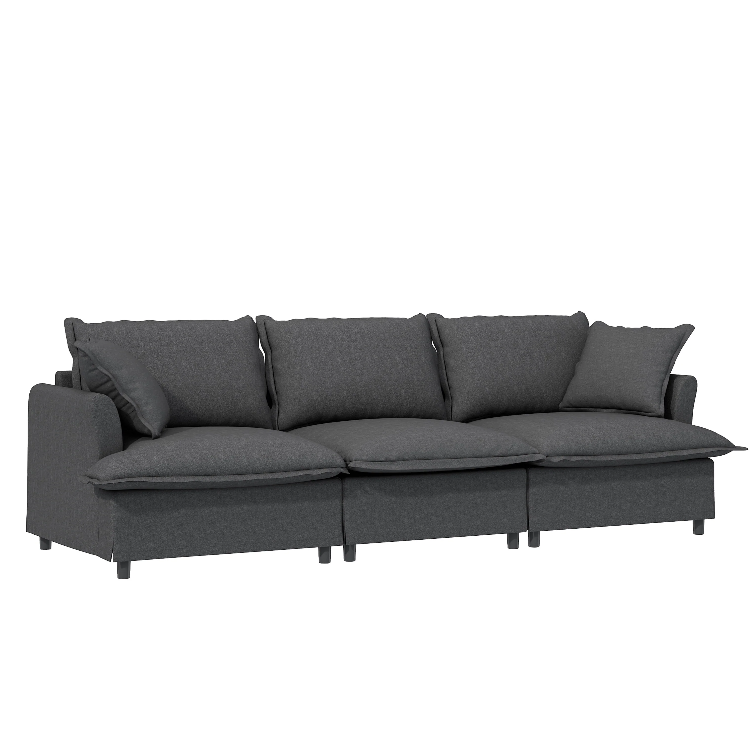 Traditional Modular Sofa with Skirted Cushions and Chenille Upholstery and Curved Armrests for Living Room or Guest Room