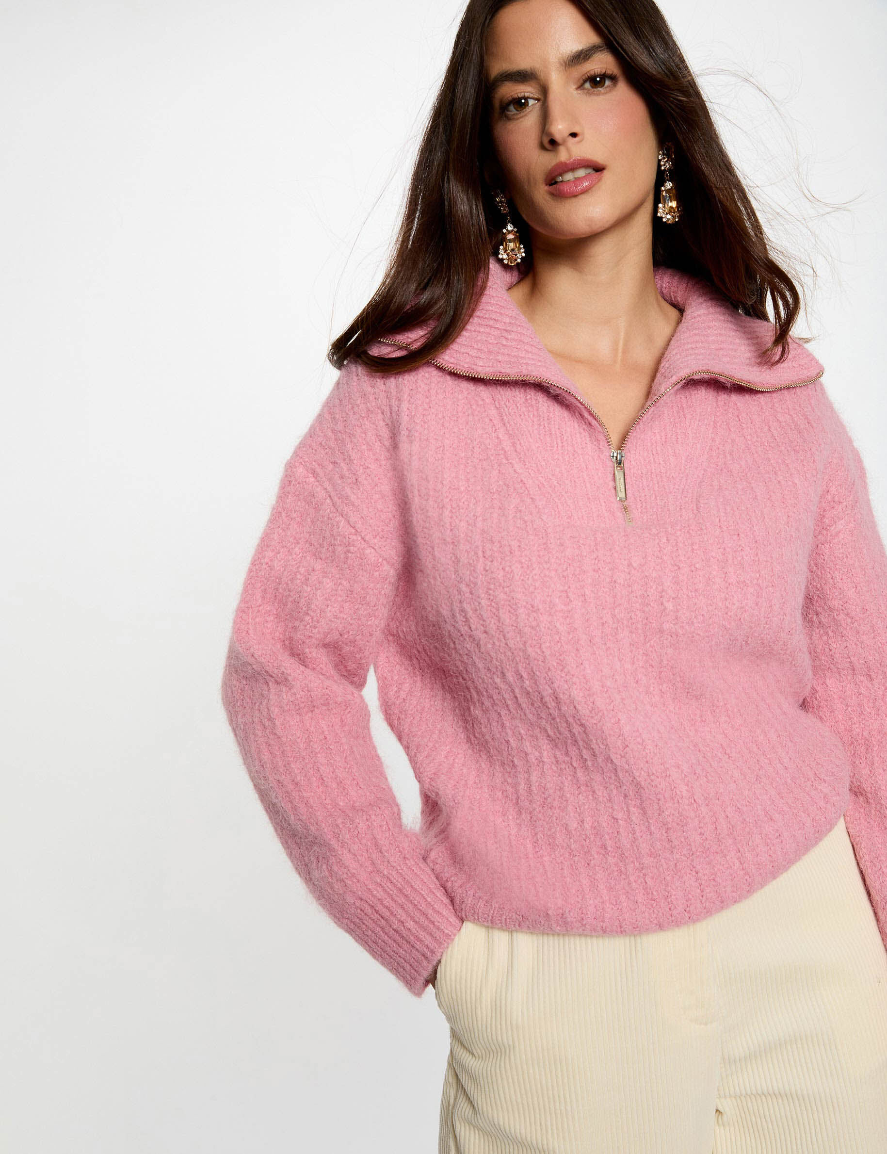 Sweater With Zip Fastening Antique Pink Women