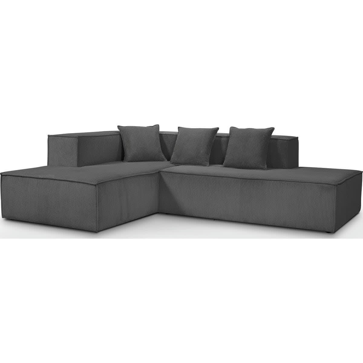 ELENA - Canapé d'angle 4 places en velours côtelé gris - Made in France