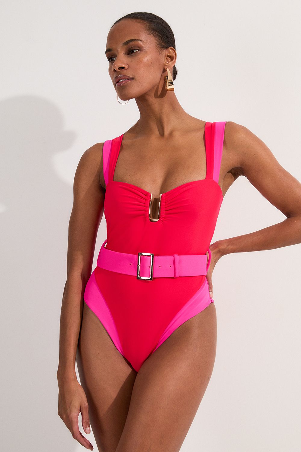 KarenMillen Contrast Trim High Cut Swimsuit