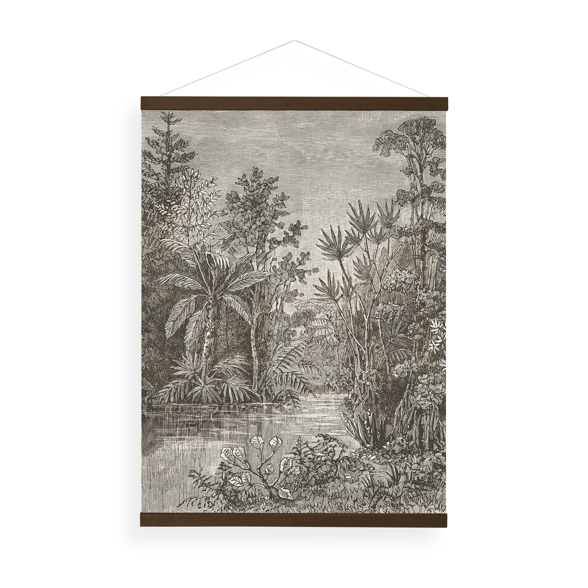 Art for the Home Hangende Poster Linnen - Jungle Landschap Sepia - 80x60cm
