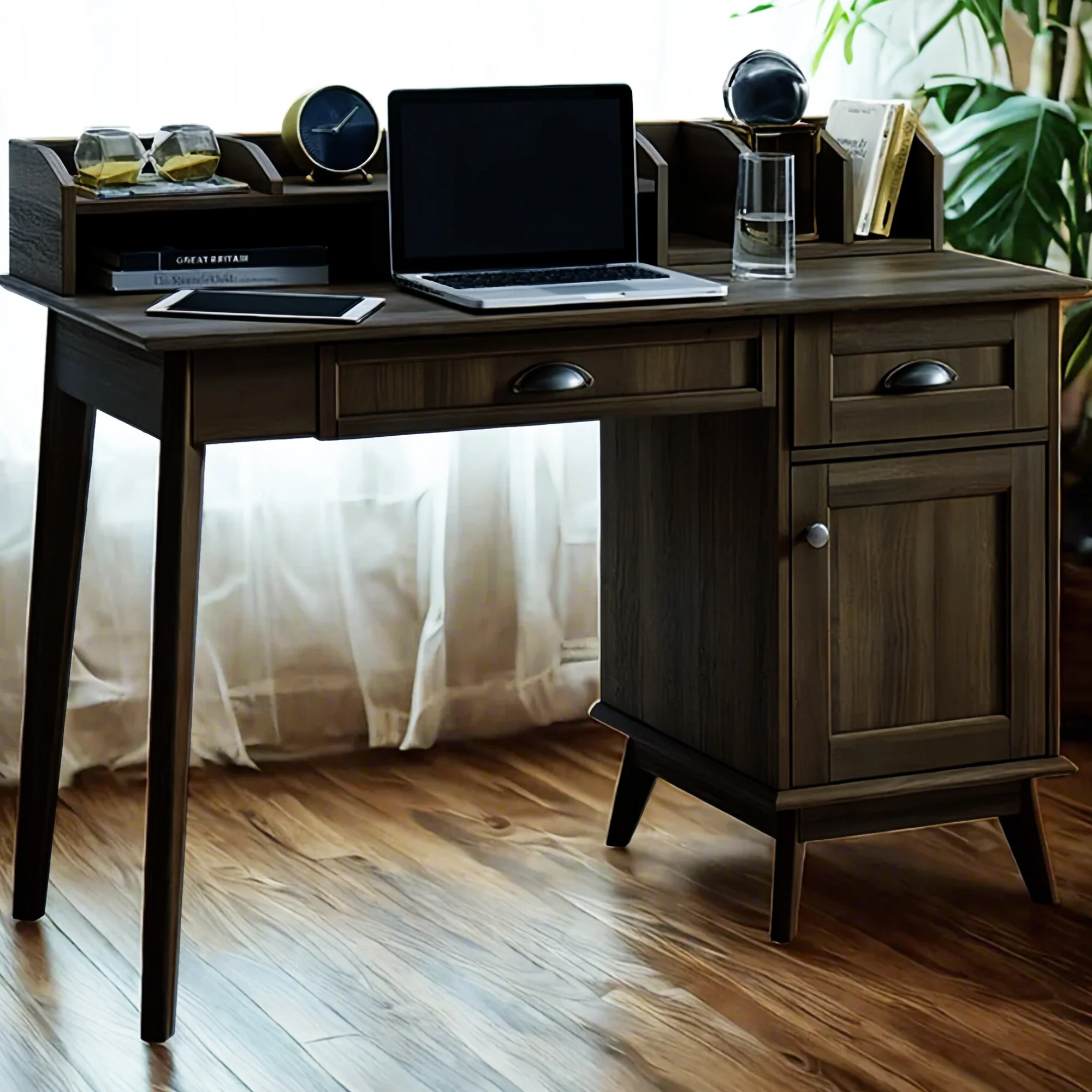 Caffoz Newport Series Computer Desk with Hutch Home Office Writing Desk, Wood Workstation w/Shelves, Study Desk for Small Spaces