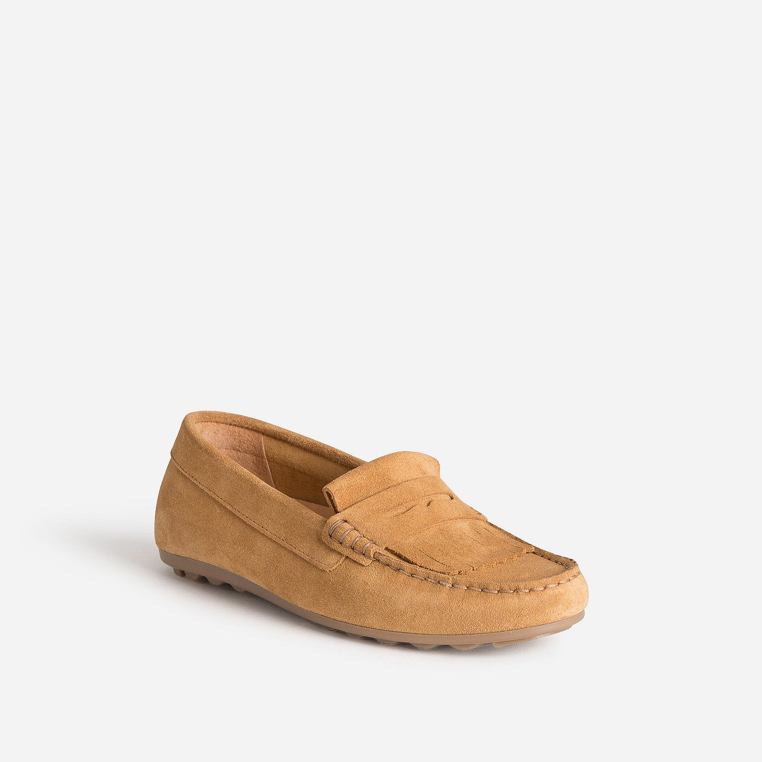 Mocassin camel cuir velours à franges