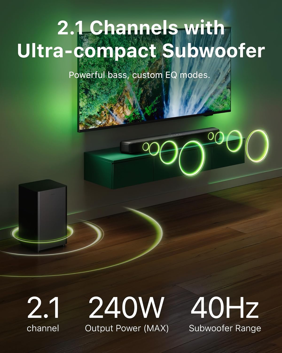 Philips B5309 2.1 Channel Soundbar with Wireless Subwoofer - Bluetooth, HDMI ARC, DTS Virtual:X, 240W Max Power, Dark Grey