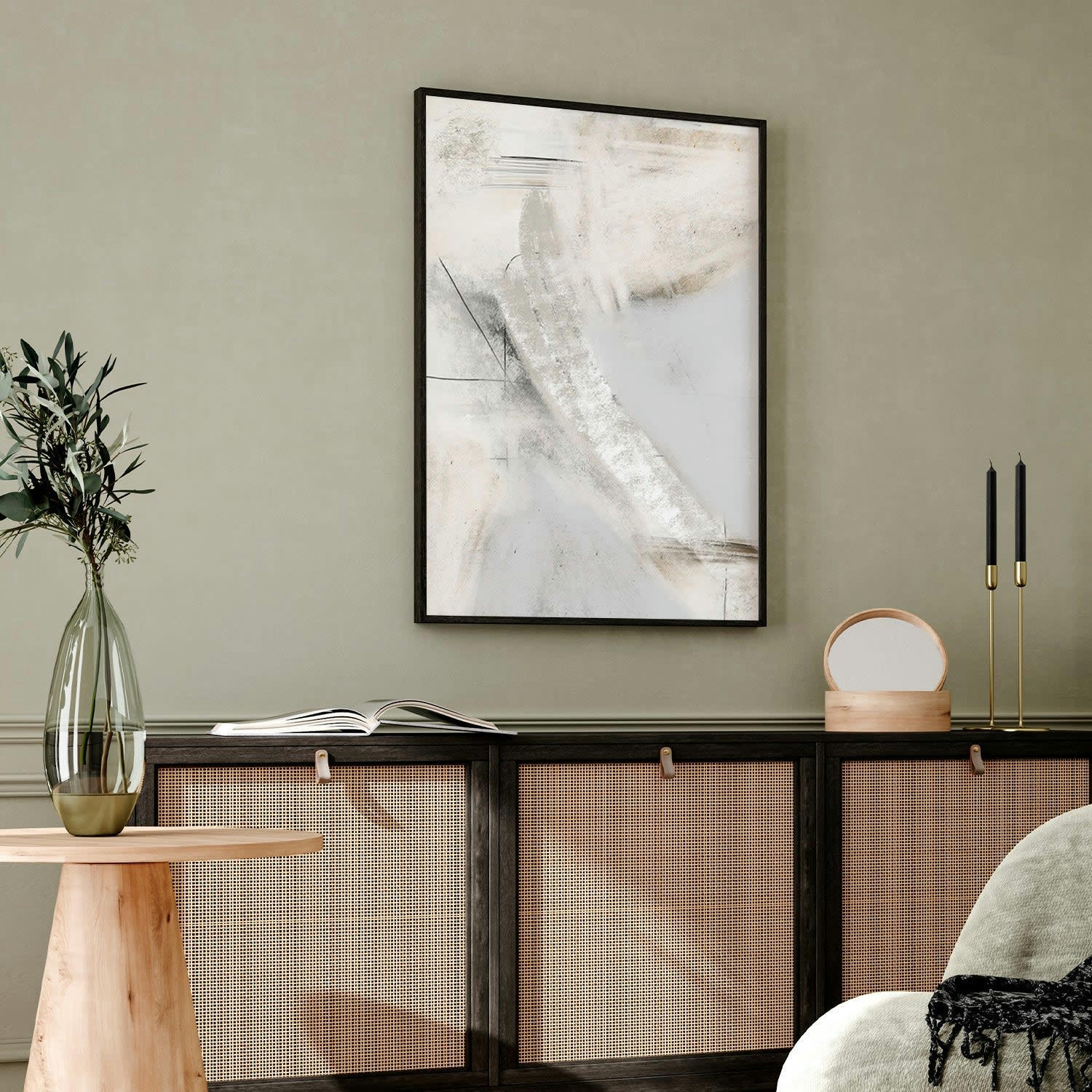 MINIMALISMO - Affiche avec cadre noir -  coups de pinceau abstraits - 50x70