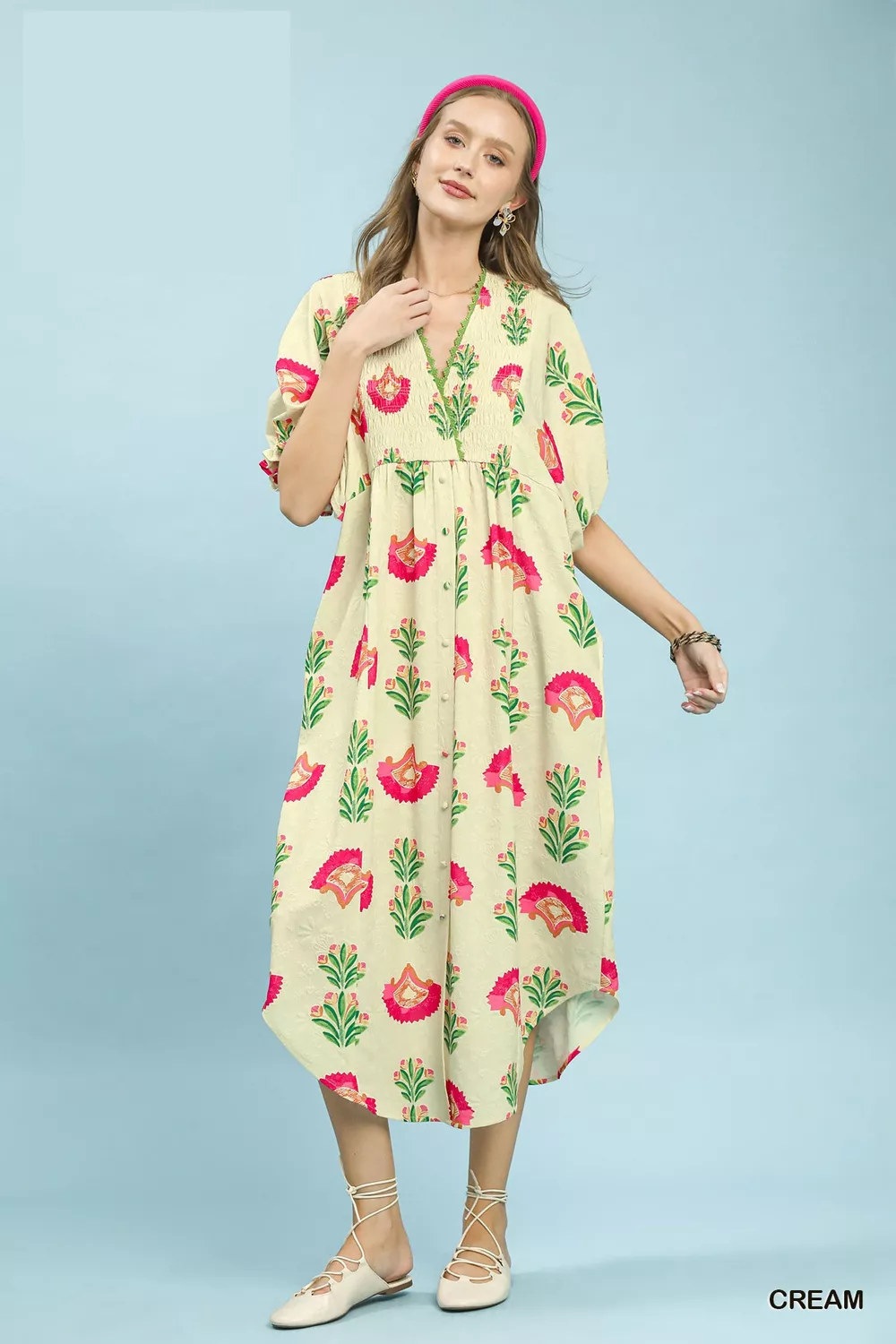 Abstract Print V-Neck Midi Dress