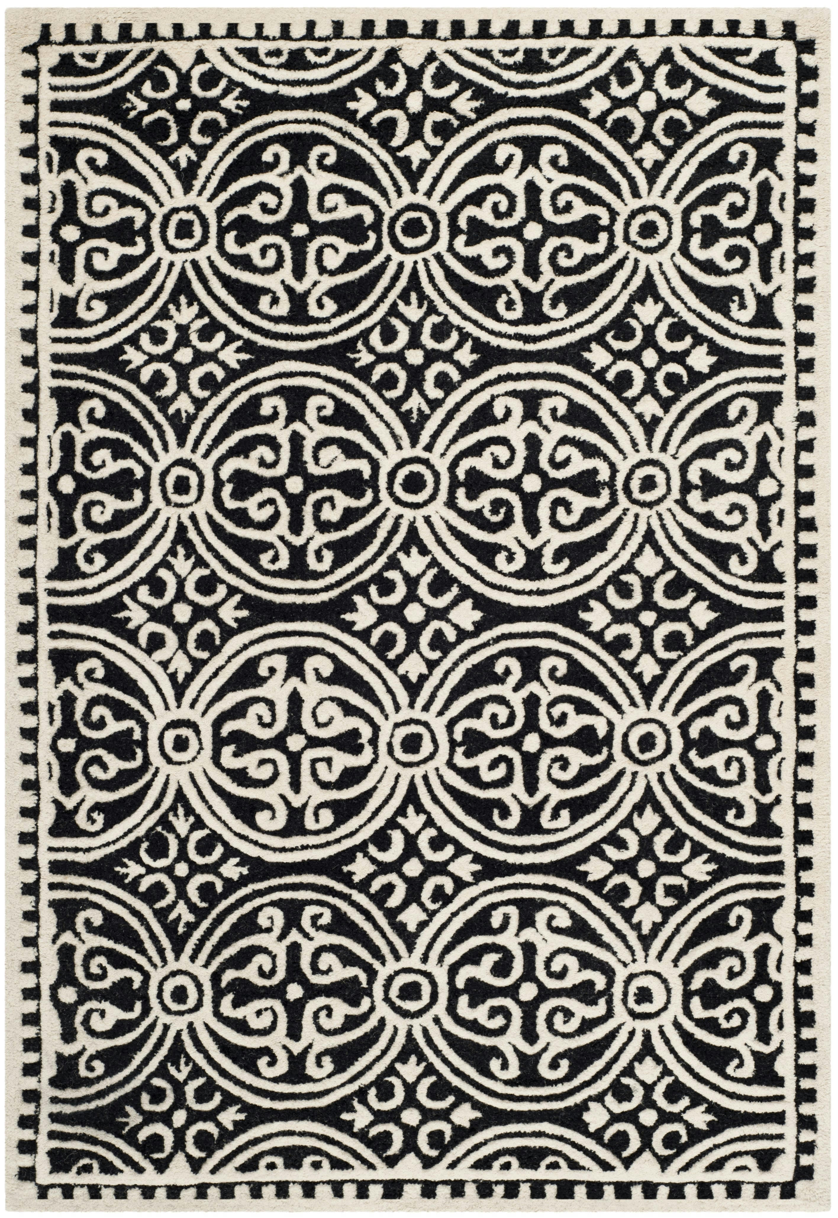 CAMBRIDGE - Tapis de salon interieur en noir & ivoire, 122 x 183 cm