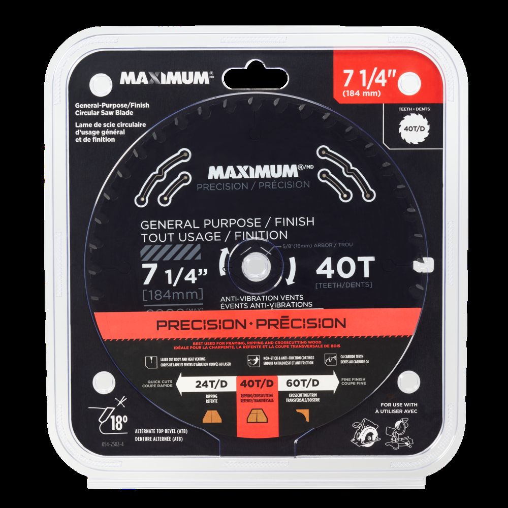 MAXIMUM 7-1/4-in 40T Carbide Tipped General Purpose/Finish Circular Saw Blade for Wood