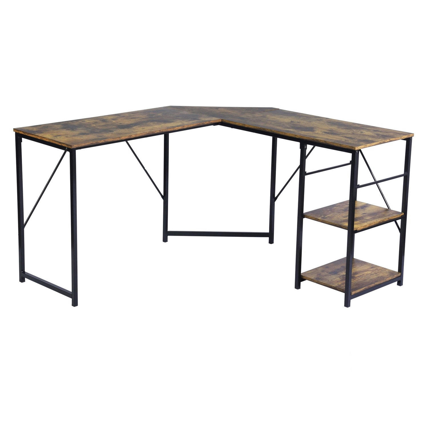 - Bureau d'angle style industriel avec étagères intégrées